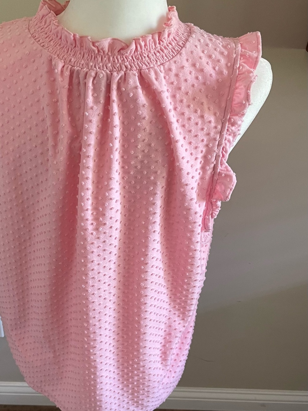 J.Crew Pink Swiss Dot Ruffle Mock Neck Camisole - Picture 6 of 9